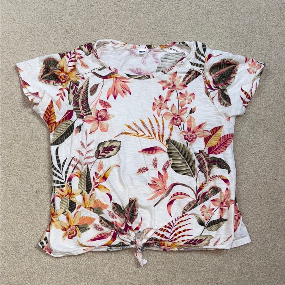 Old Navy Tropical Floral Short Sleeve Top - Pink, Orange, Green